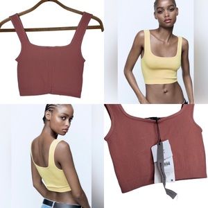 Zara Contoured Ribbed Cropped Bralett Sz XS-S Rose Pink